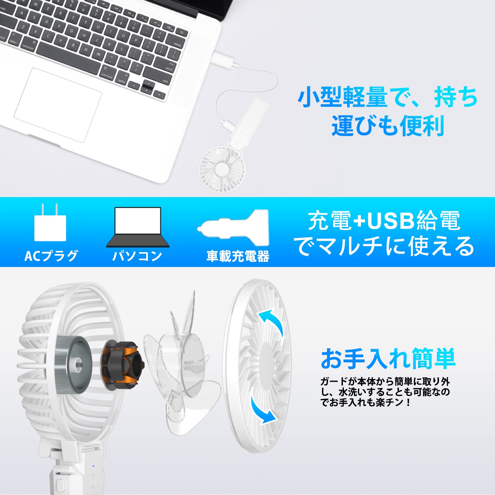 Amazon | ハンディファン Fohil 最新改良 携帯扇風機 USB充電 多機能 
