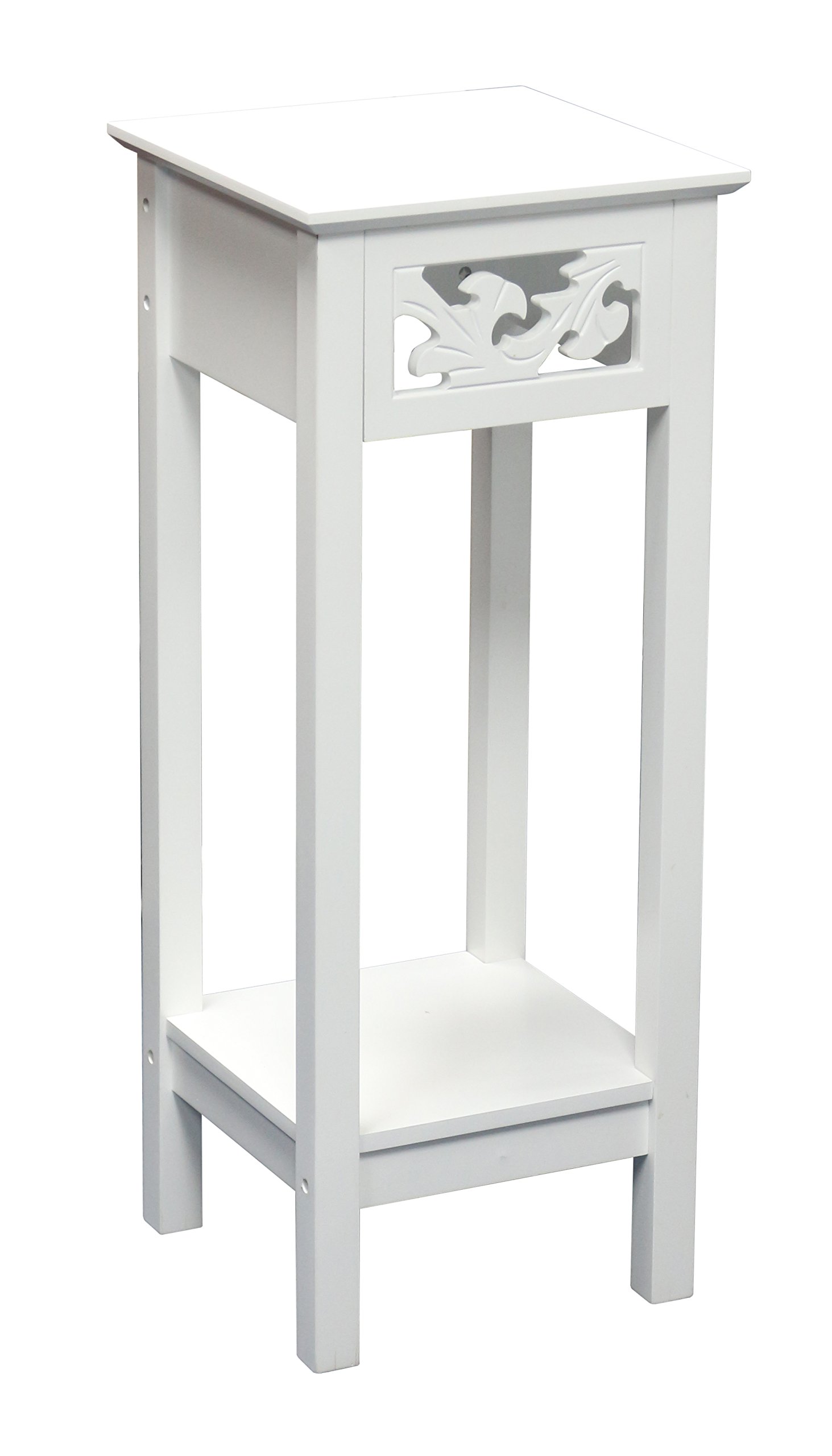 eHemco Plant Decorating Stand End Table Side Table with Storage Shelf, 11.8 by 11.8 by 29.5 Inches, White (Large)