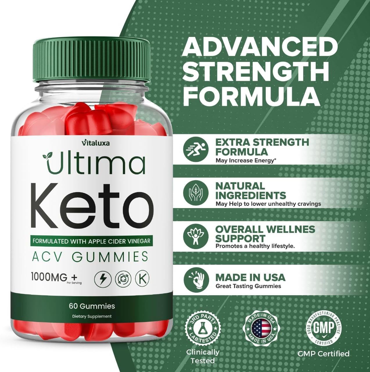 (3 Pack) Ultima Keto ACV Gummies - Ultimate Keto Plus ACV Apple Cider Vinegar 525 MG Per Gummy, Ultimaketo+ACV Supplement All Natural Premium Ingredient Advanced Formula (180 Gummies)