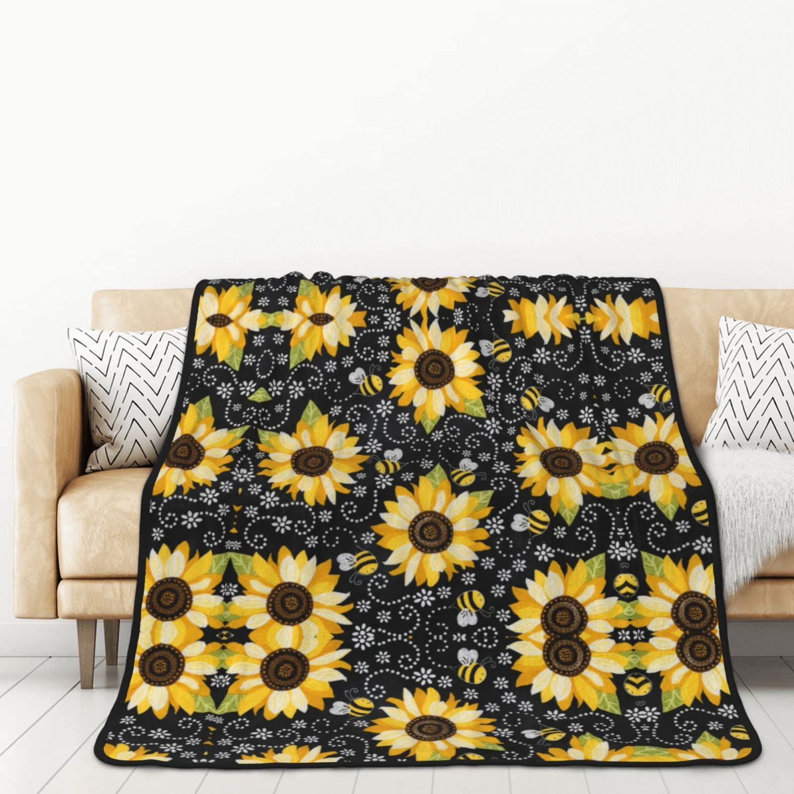 Couverture flanelle chaude et légère plaid imprimé abeille lit