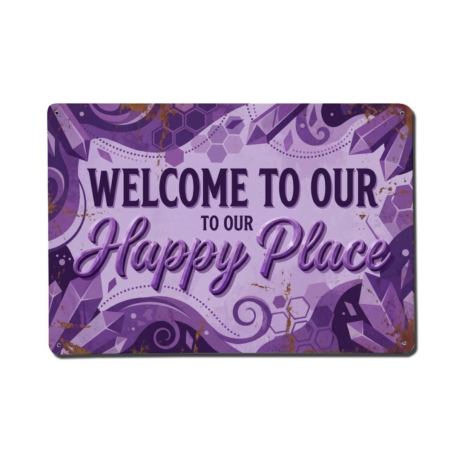 Okngb Style Welcome Happy Place Viburnum Berry Leafy Border Gate Metal Tin Sign Plaque Wall Decor For Cafe, Man Cave, Club Bar, Office, Home Garden Round Metal Poster 8X12inch