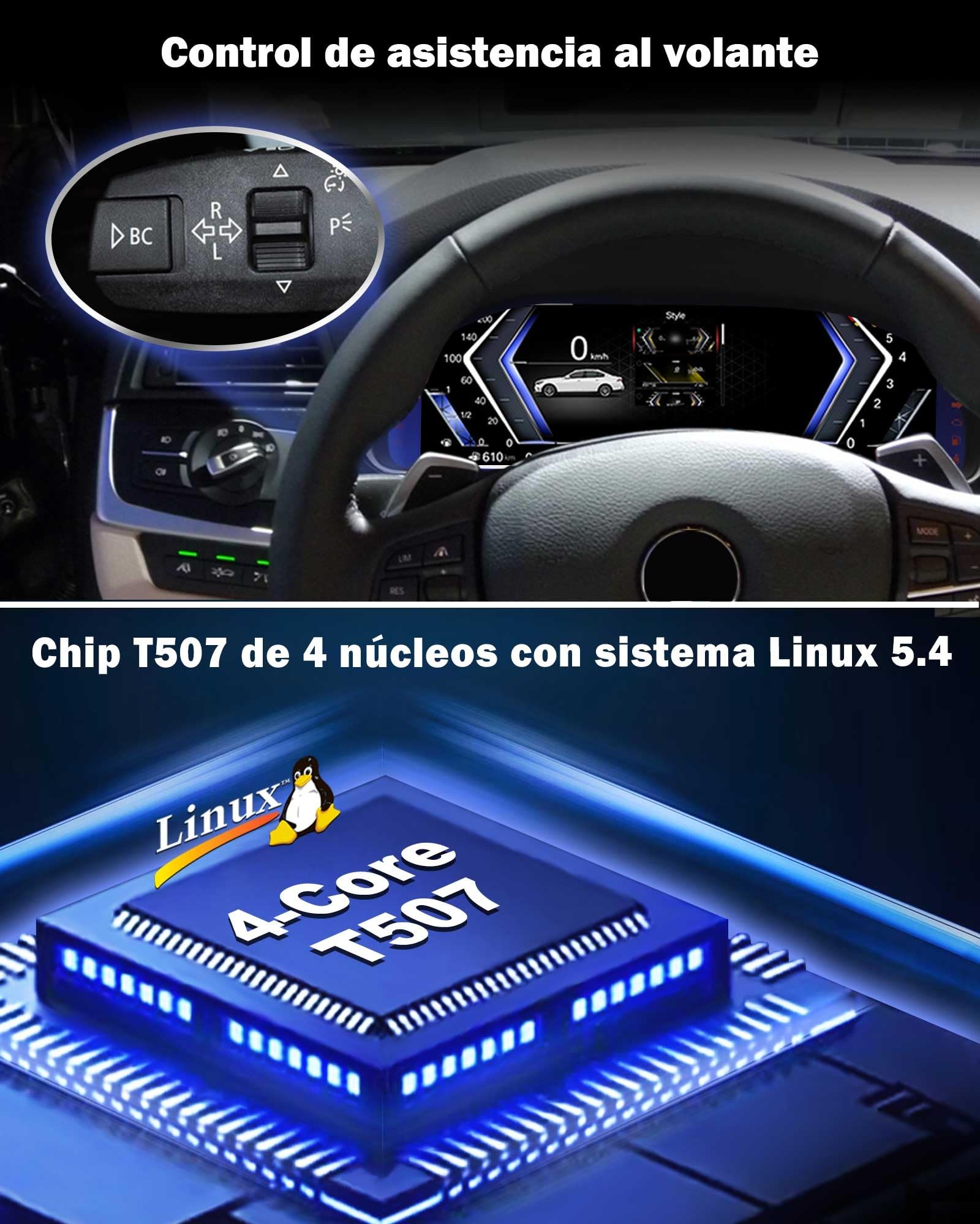 12.3" Cuadro de Instrumentos Digital LCD para BMW Serie 5 F07 F10/F11/F18, Serie 6 F01/F02/F03, Serie 7 F06/F12/F13, X3/X4/X5/X6 F25 F26 F15 F16, Panel de Instrumentos Digital 4-Core, Conectar y Usar