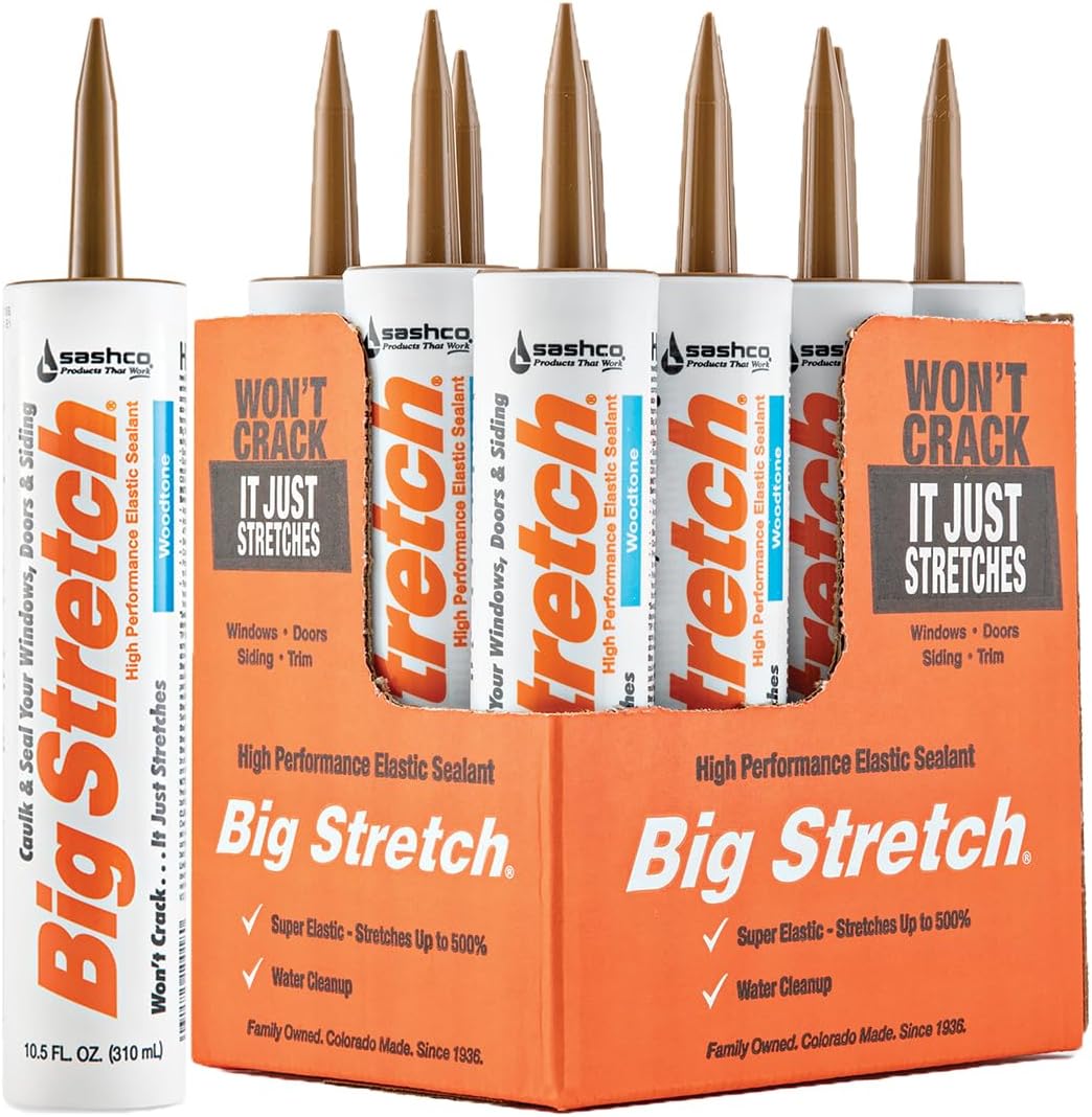 Sashco 10018 100 Percent Acrylic Latex Big Stretch High Performance Caulk, 10.5oz Cartridge, Woodtone (Case of 12)