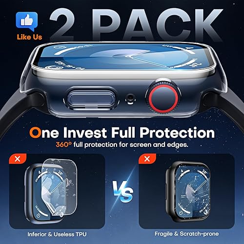 Miniatura 127 de Carcasas Tauri rígida, 2 unidades compatibles con Apple Watch SE Series 6, 5, 4, vidrio templado de dureza 9H integrado, delgada, a prueba