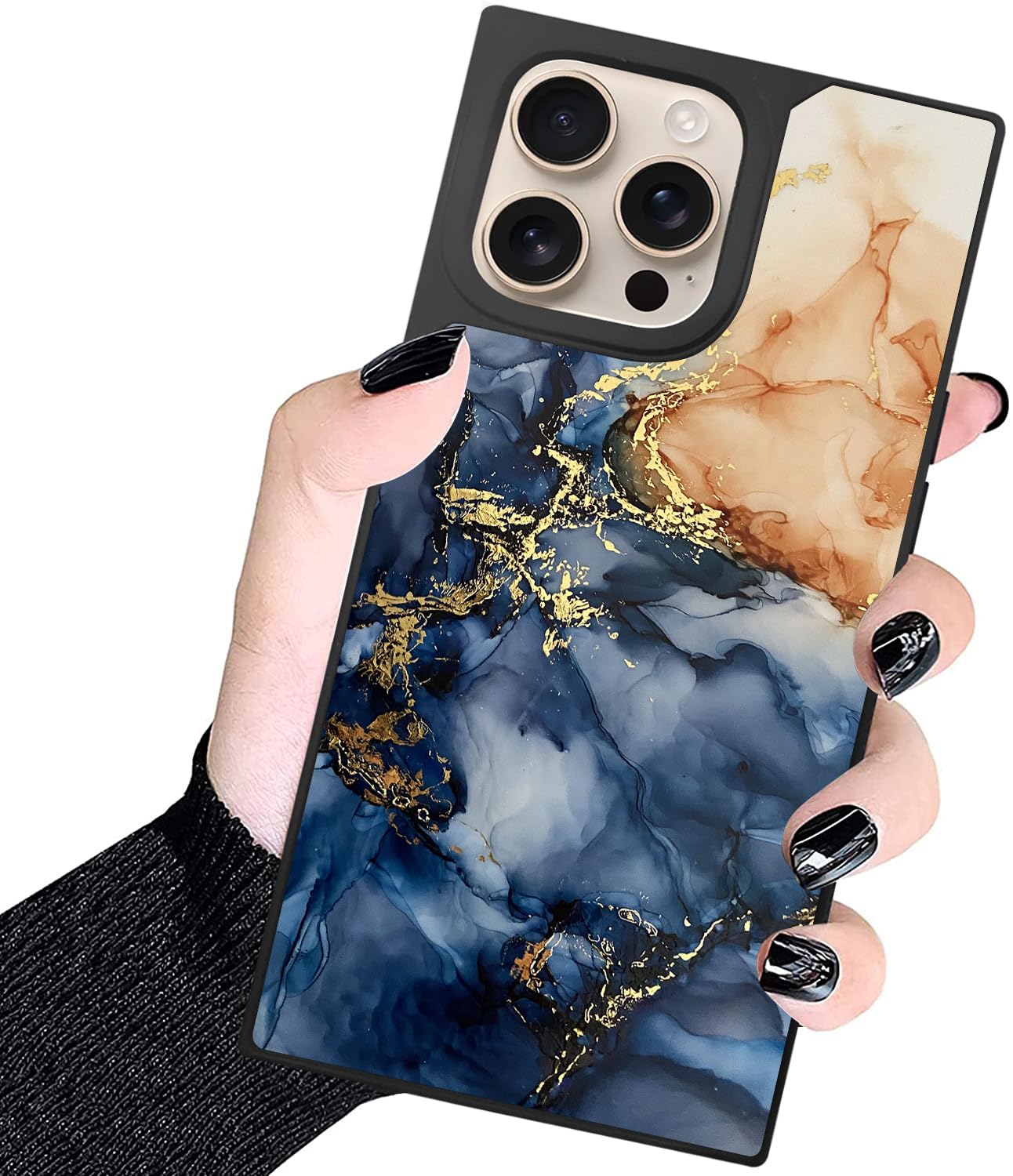 ZHUXUXITT Rectangle Case for iPhone 16 Pro Case,Abstract Art Blue Gold Marble Case for iPhone 16 Pro Design for Men Boys [Anti-Scratch] Non-Slip+