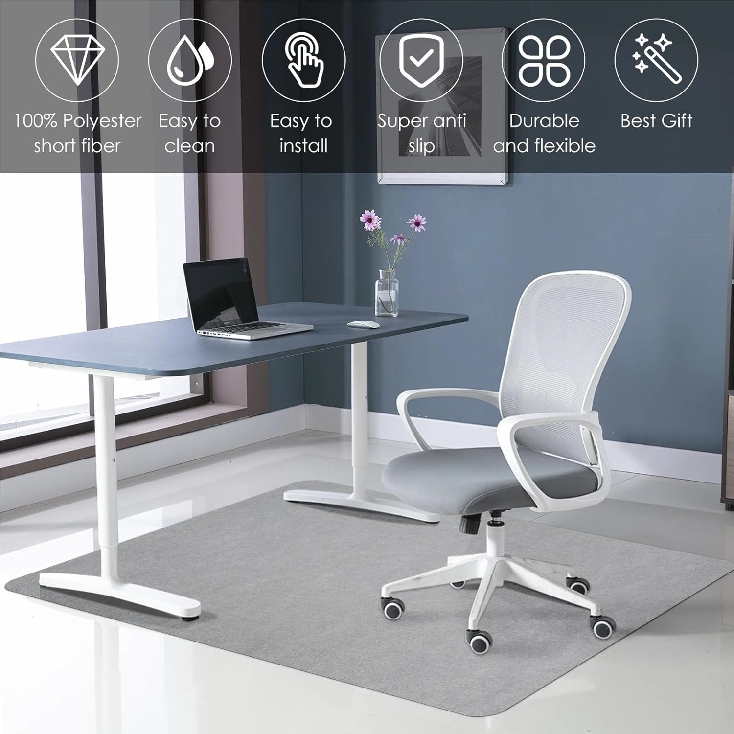 Office Chair Mat, Abrasion-Resistant Anti-Slip Desk Rug for Swivel Rolling Chairs on Floor Protection(Deep Gray)