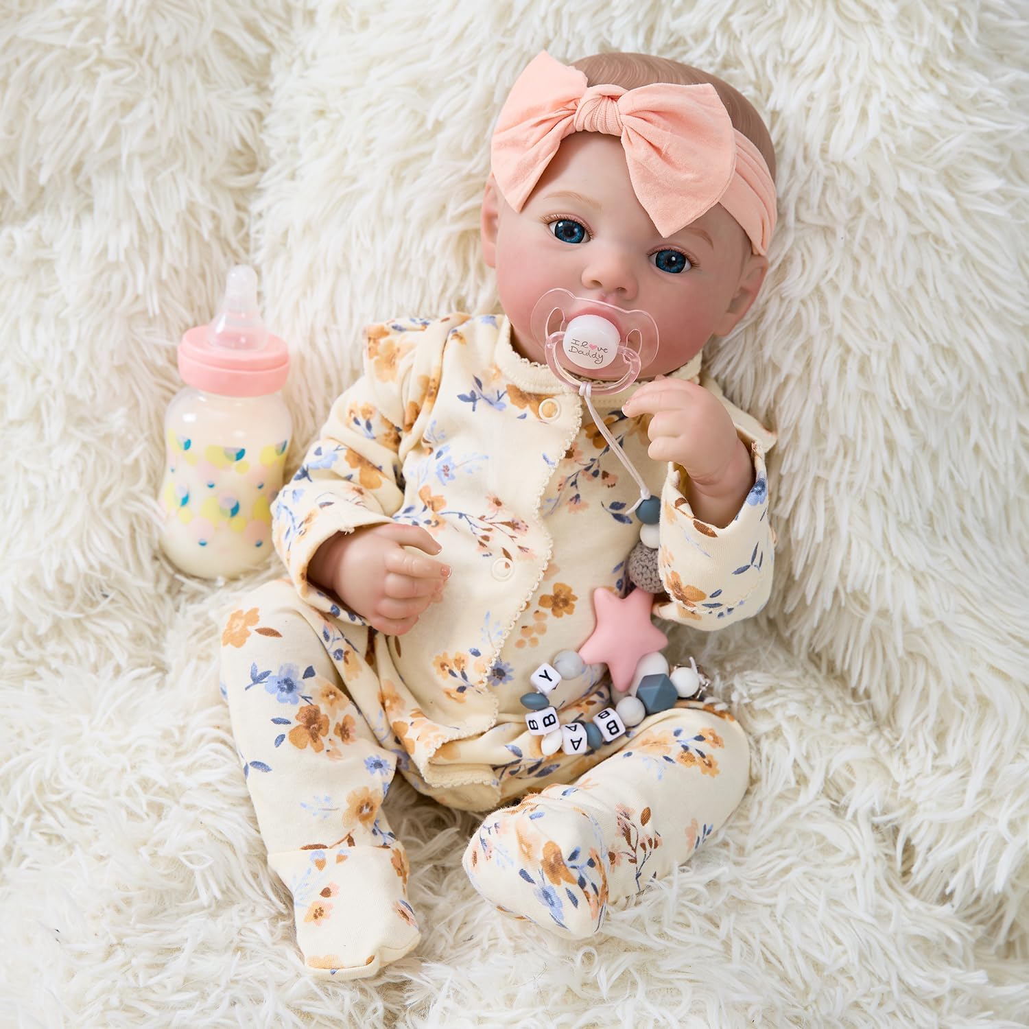 - 17" Realistic and Cute Reborn Baby Girl Zoey Opened Her Eyes, Handmade Lifelike Reborn Doll, Advanced Painted Vinyl Gift Set for Kids Age 3+