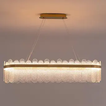 Gold Linear Chandelier, Modern Rectangle LED Glass Chandelier with 3-Color Dimmable Lighting, 47-Inch Ceiling Fixture for Kitchen Island, Dining Room, Living Room & Foyer