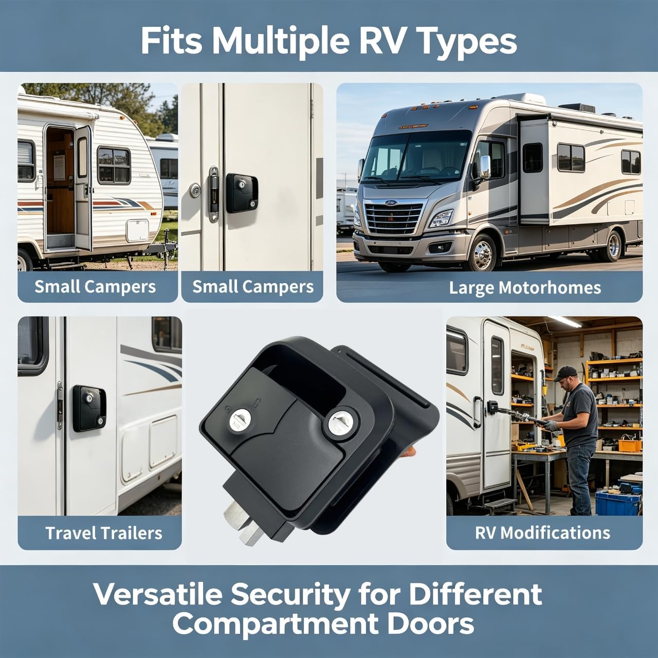RV Door Lock Replacement, Heavy Duty Entry Latch with 4 Keys for RV