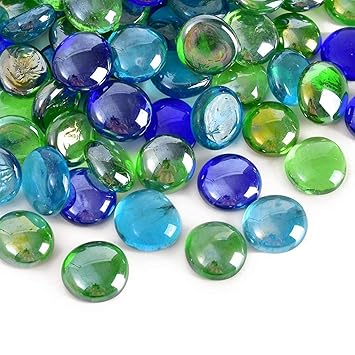 Ercole® Decorative Polished Shiny Smooth Glass Pebble Stones for Aquarium Fish Tank Plant Pots Garden Home Table & Outdoor Decoration (Aqua, Green & Blue, 500 Grams)