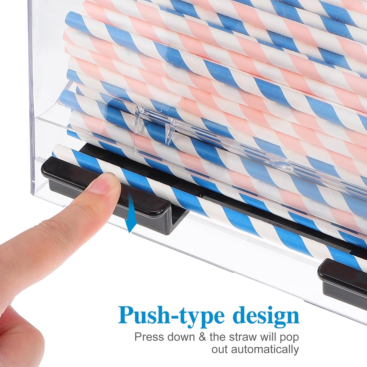 Pressing Type Clear Acrylic Straw Dispenser Box with Outlet and Non-slip Base for Fast Food Restaurants Snack Bars Coffee Shops Easy to Clean Straw Storage Container