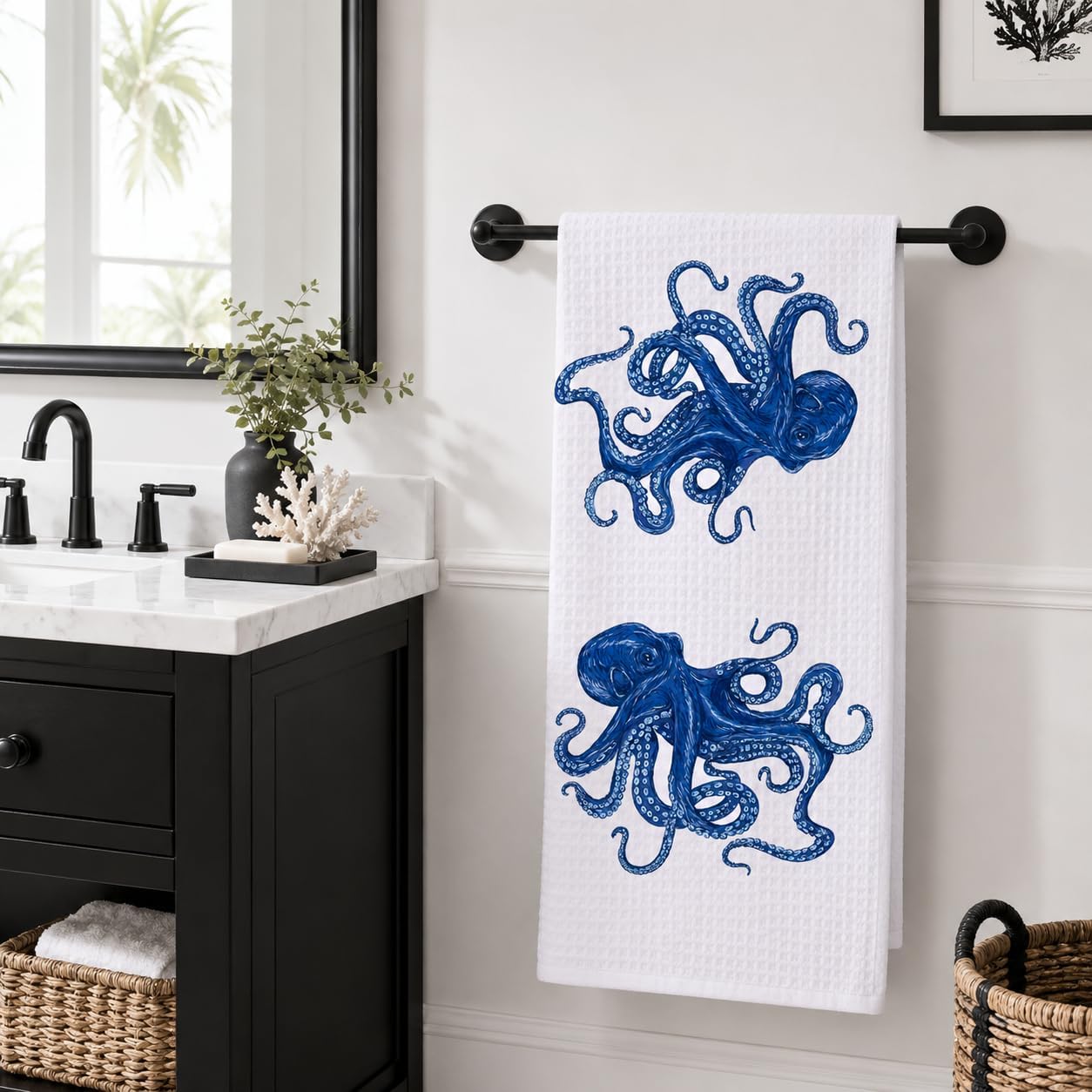 LXOMILL Nautical Octopus Kitchen Towels, Coastal Bathroom Decor image 3