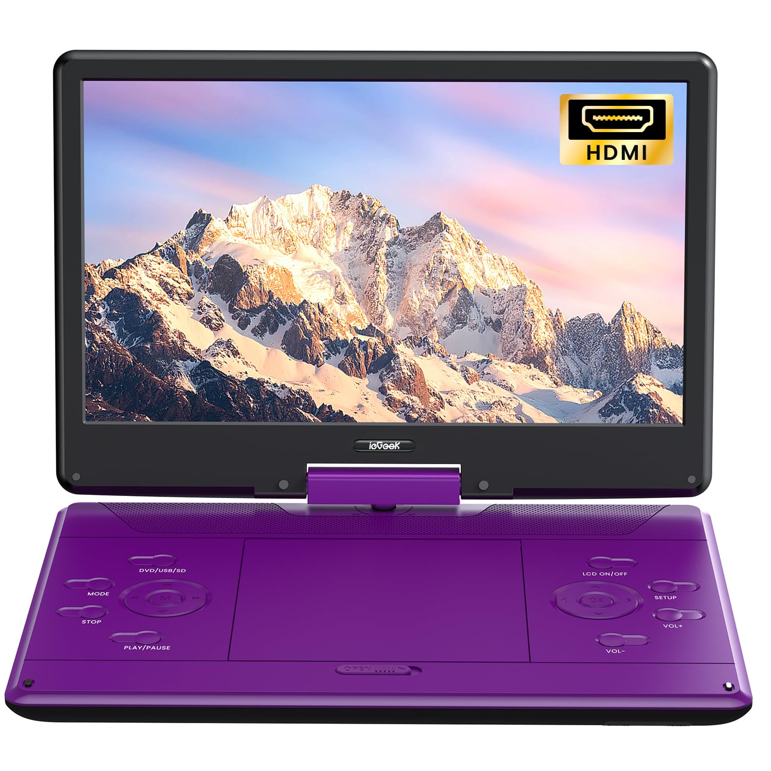 ieGeek 15.9" Portable DVD Player with 14.1" Swivel Screen, HDMI Input, 6-Hour Rechargeable Battery, Region Free, USB/SD Playback, Ideal Gift for Seniors, Kids and Travel, Purple