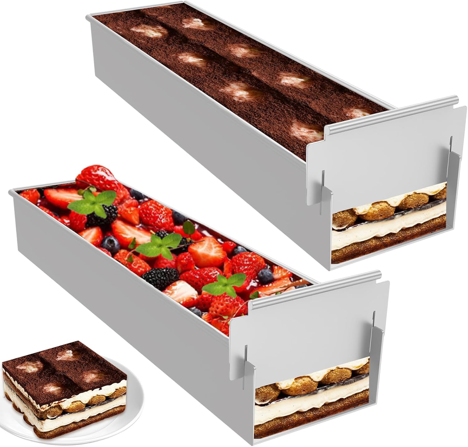 Nonstick Rectangle Cake Pan, Tiramisu & Cheesecake Mold, Tiramisu Pan Cake Baking Tray, Mousse Cake Mold (2 Pcs (16.42 x 3.94 x 2.36))