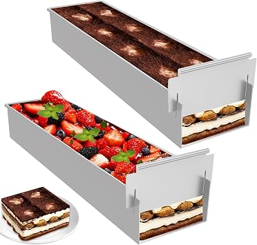 Nonstick Rectangle Cake Pan, Tiramisu & Cheesecake Mold, Tiramisu Pan Cake Baking Tray, Mousse Cake Mold 2 Pcs 16.42 x 3.94 x 2.36