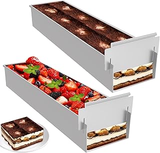 Nonstick Rectangle Cake Pan, Tiramisu & Cheesecake Mold, Tiramisu Pan Cake Baking Tray, Mousse Cake Mold (2 Pcs (16.42 x 3.94 x 2.36))
