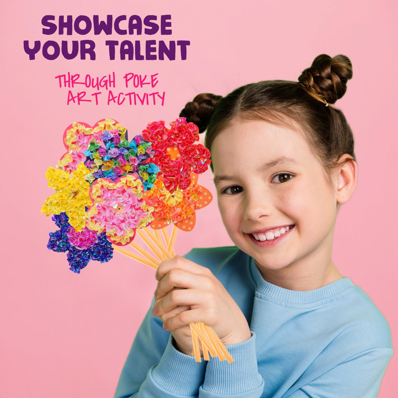 Kit de bricolage Poke Art pour enfants, kit d'activités sans colle, jouet créatif de motricité fine, kit d'artisanat fait à la main pour cadeaux, activités en classe, cadeaux de fête (fleur