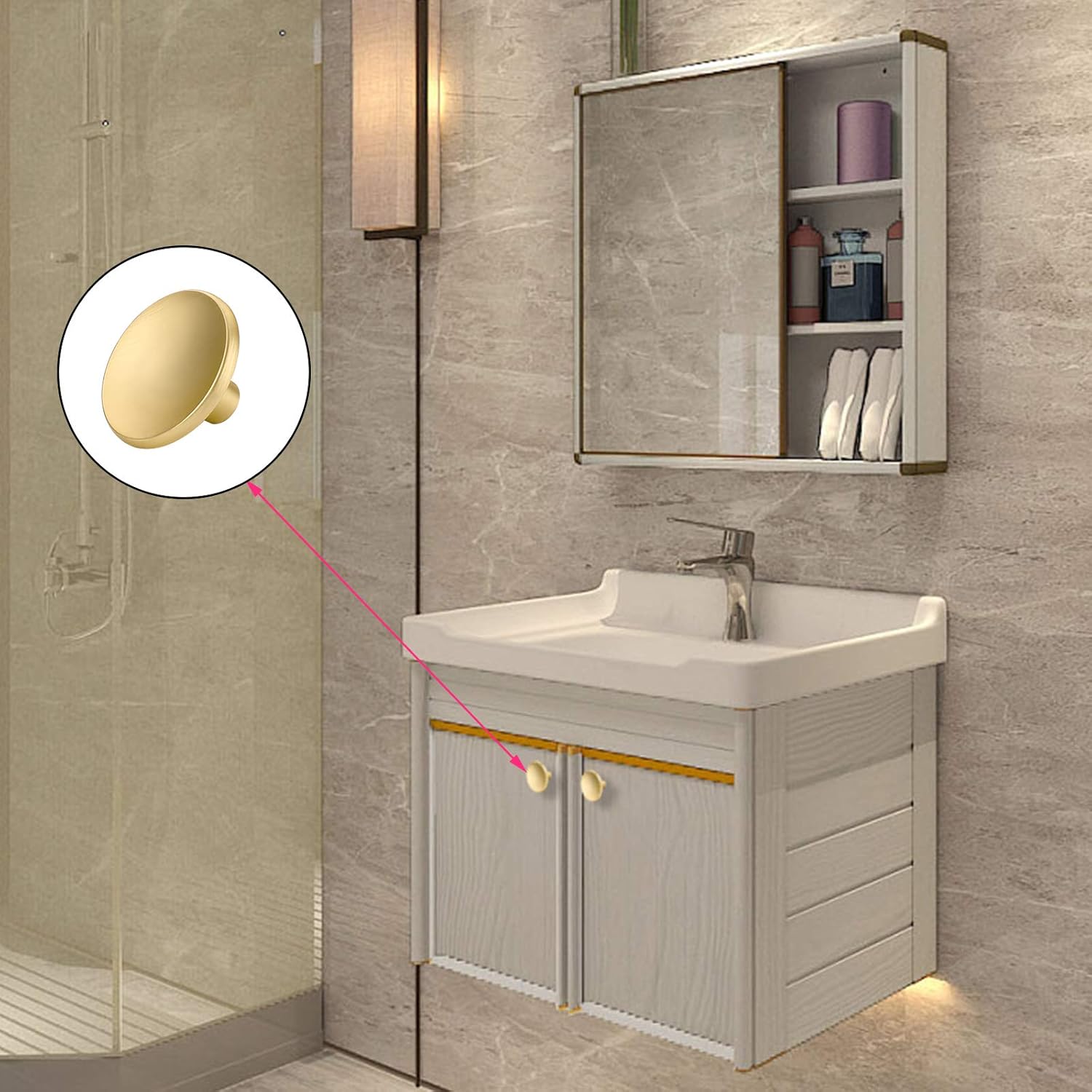 Goldenwarm 10 Pack Gold Cabinet Knobs Kitchen Hardware Round Drawer Knob for Brushed Brass Cabinets Handles Closet Door Pulls Zinc Alloy