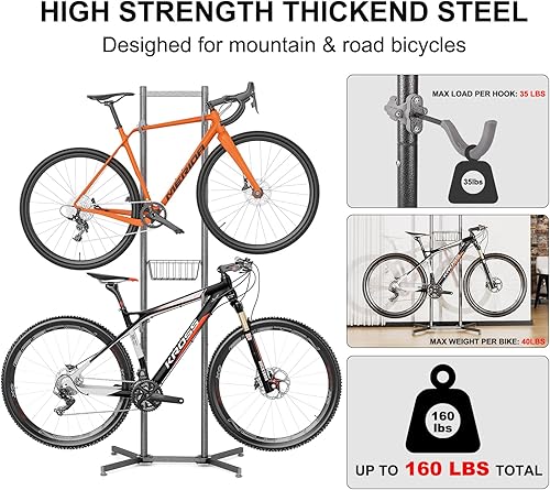 Miniatura 4 de CXWXC Estante de almacenamiento para 2 o 4 bicicletas con cesta - Portabicicletas interior para garajeapartamento - Road Mountain y bicicletas