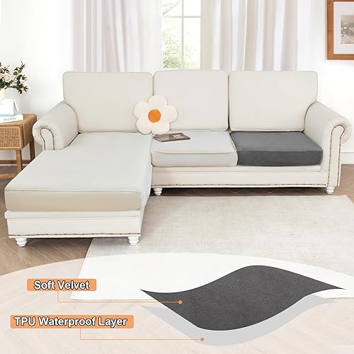 Miniatura 2 de NAISI Fundas de cojín impermeables de tela de terciopelo grueso lavable, 1 pieza, fundas individuales para sofá modular con parte inferior elástica