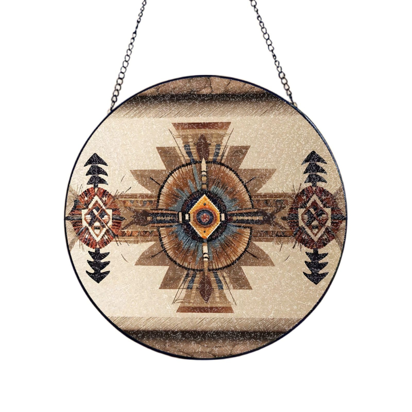 Phayah Native American Painting Print Glass Window Hanging Sun Catchers Suncatcher Decor For Birthday For Home Garden Porch 12in（30cm）
