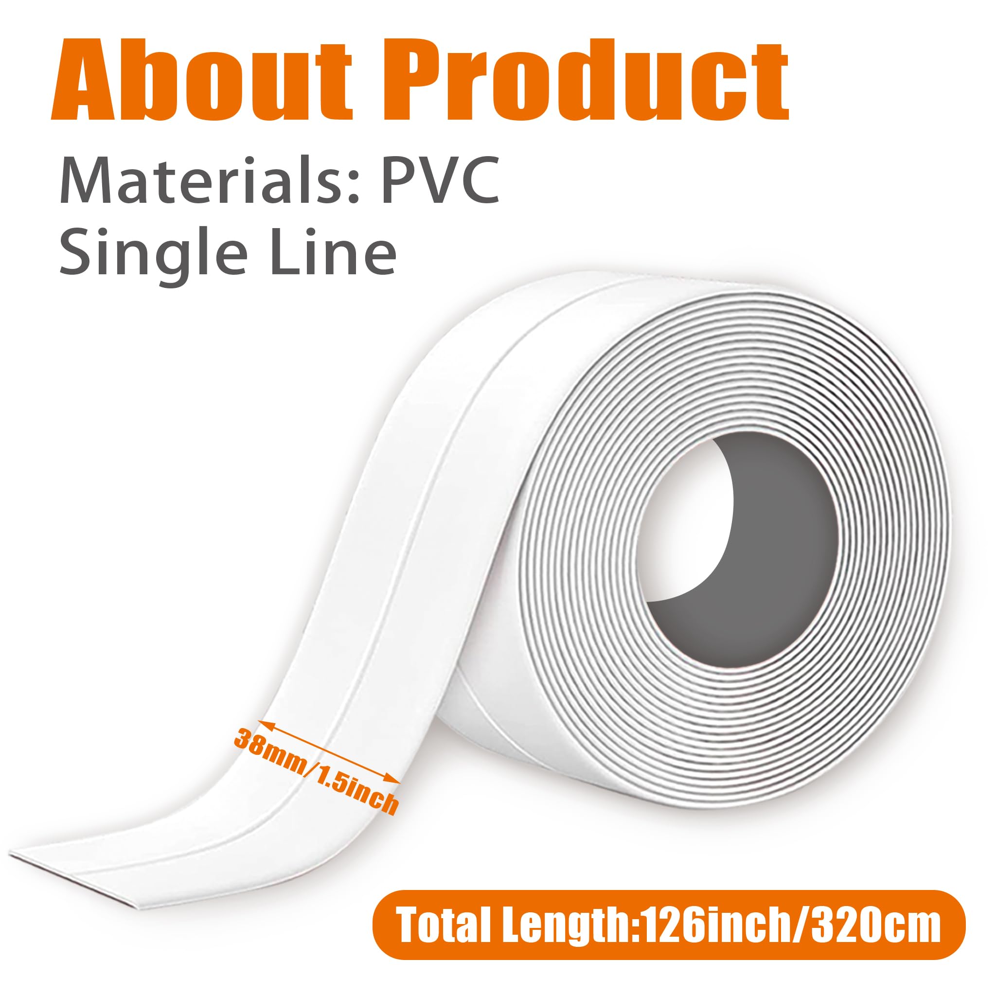 Condition photo showing Brand New for white caulk tape, peel and stick waterproof caulking tape for bathroom, kitchen sink, shower, tub and toilet base, self adhesive sealing strip for sink gap, wall edge and floor corner, 1.5" x 10.5 ft