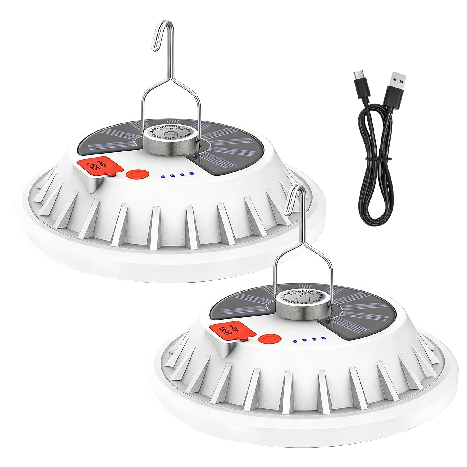 PORFOYO 2 pezzi LED lampada da campeggio ricaricabile solare lampada da campeggio con telecomando, 120 LED luce da campeggio con USB, 5 modalità, IP65 impermeabile, diametro 16 cm, per campeggio
