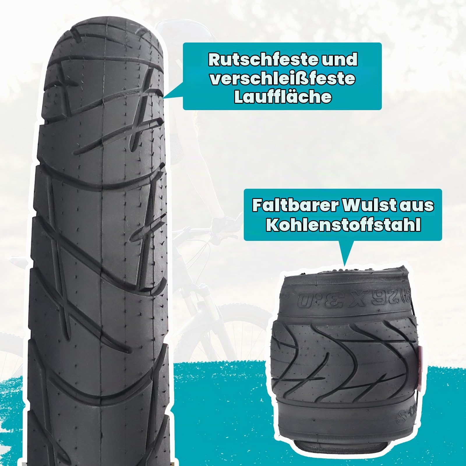 ZUKKA 2er-Pack E Bike Fahrradreifen 26 x 3.0 Fettreifen 70-559 Faltbar und 2er-Pack