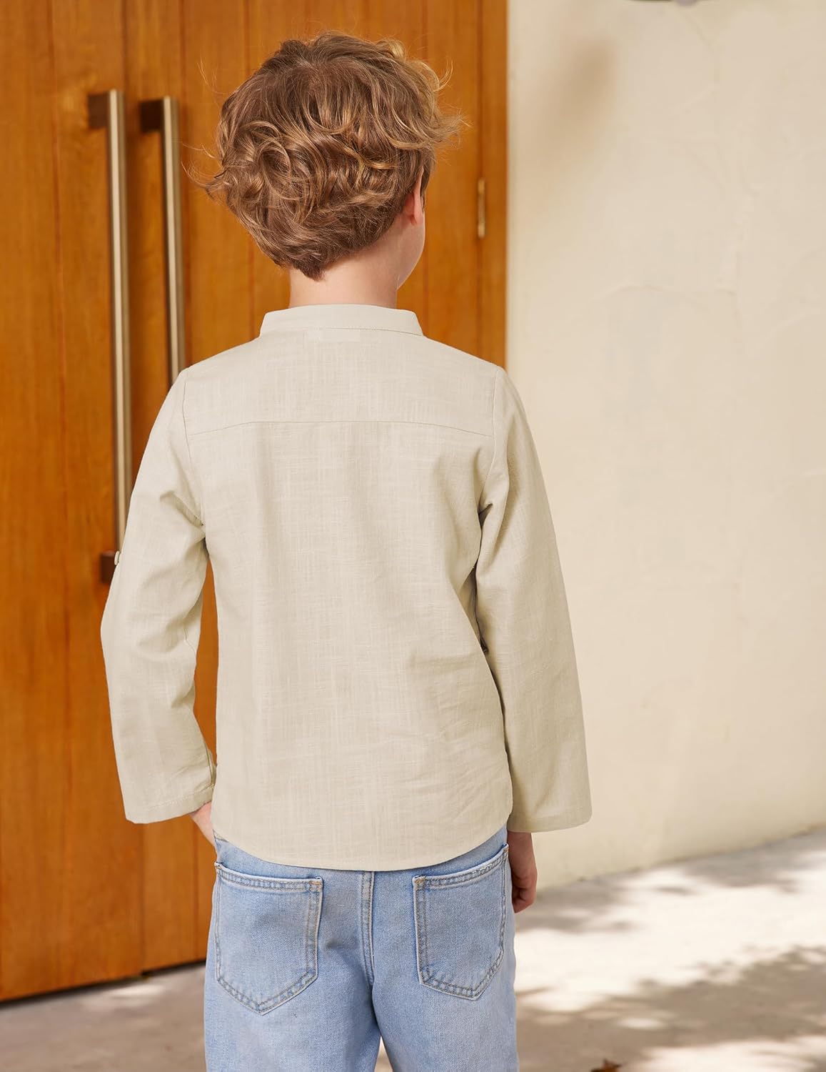 Arshiner Boys Cotton Linen Henley Shirt Button Down Shirt Long Sleeve T Shirt Beach Shirt Tee Casual Solid Tops - Image 5