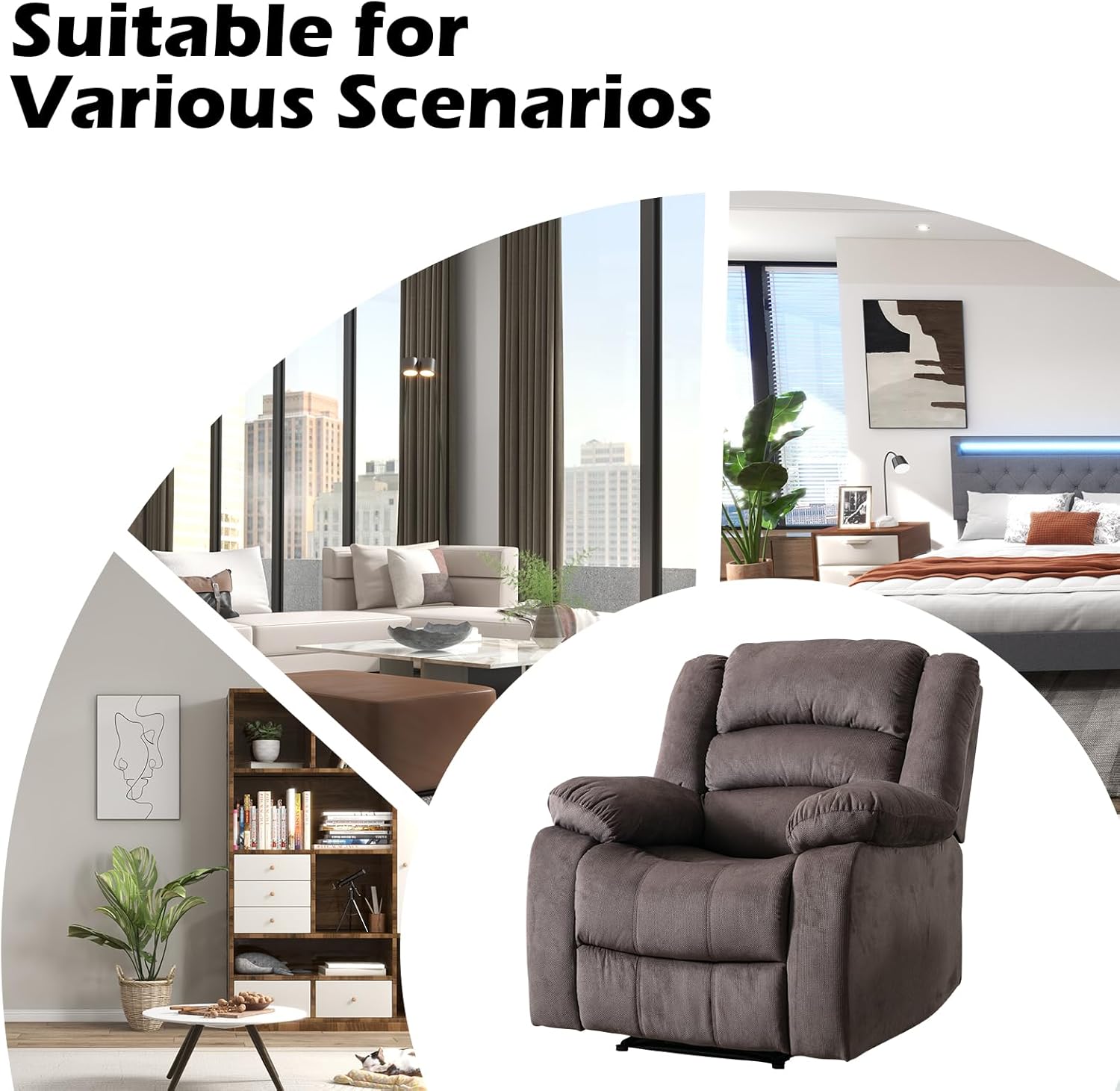 EBELLO Classic Power Recliner Chair, Oversized Electric Reclining Chair with Overstuffed Cushion and Back, Soft Fabric Adults Single Recliner Sofa for Living Room, Brown