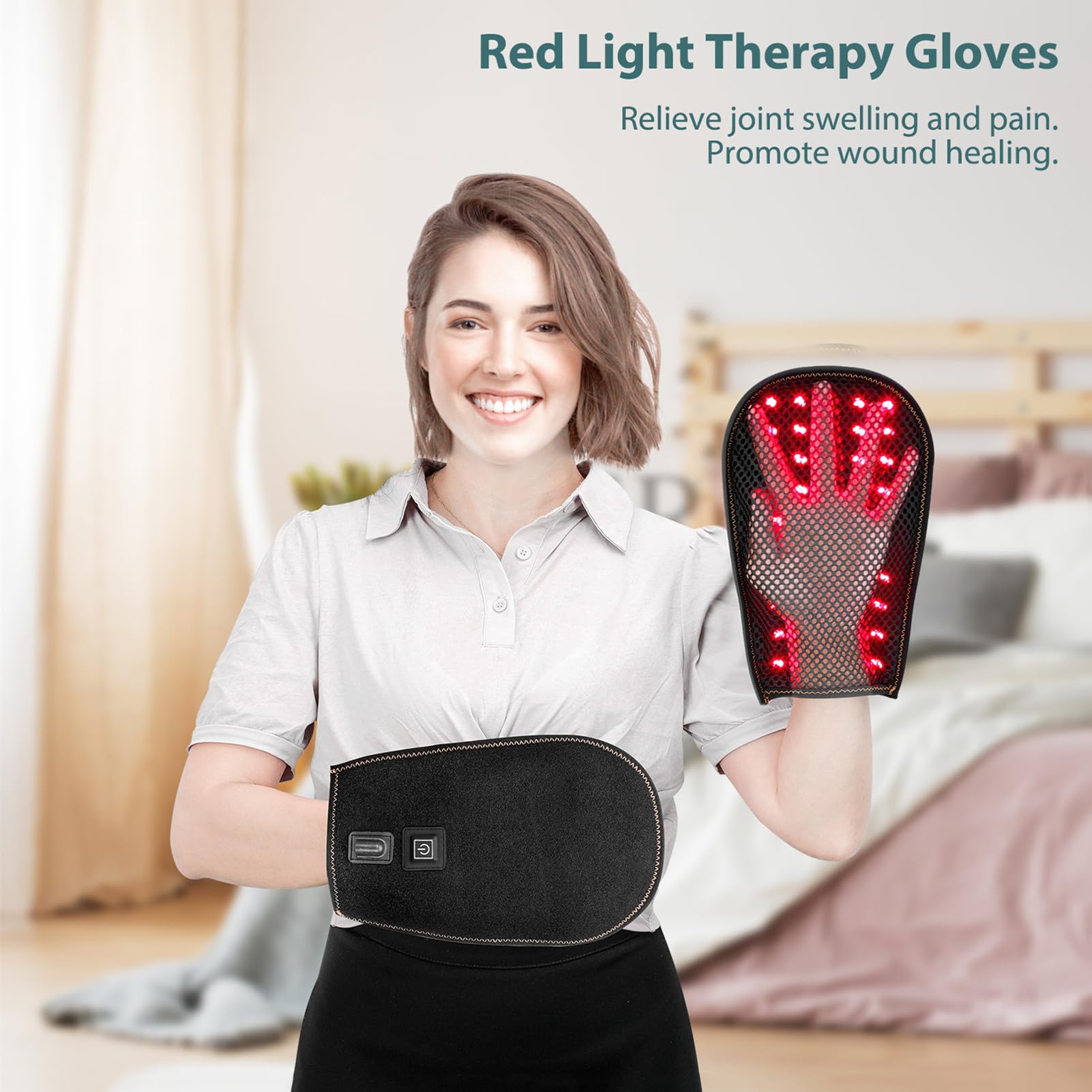 GOURIXIN Terapia de luz roja LED para Manos, Dispositivo de Fisioterapia con luz infrarroja cercana, Guante de rejuvenecimiento, Apagado automático a los 30 Minutos