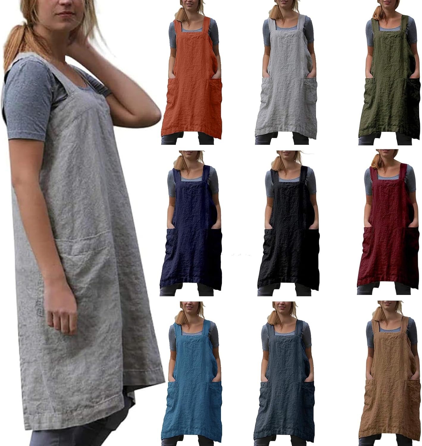Japanese Pinafore Apron Smock Cotton Apron with Pockets Plus Size Aprons for Women - Image 7