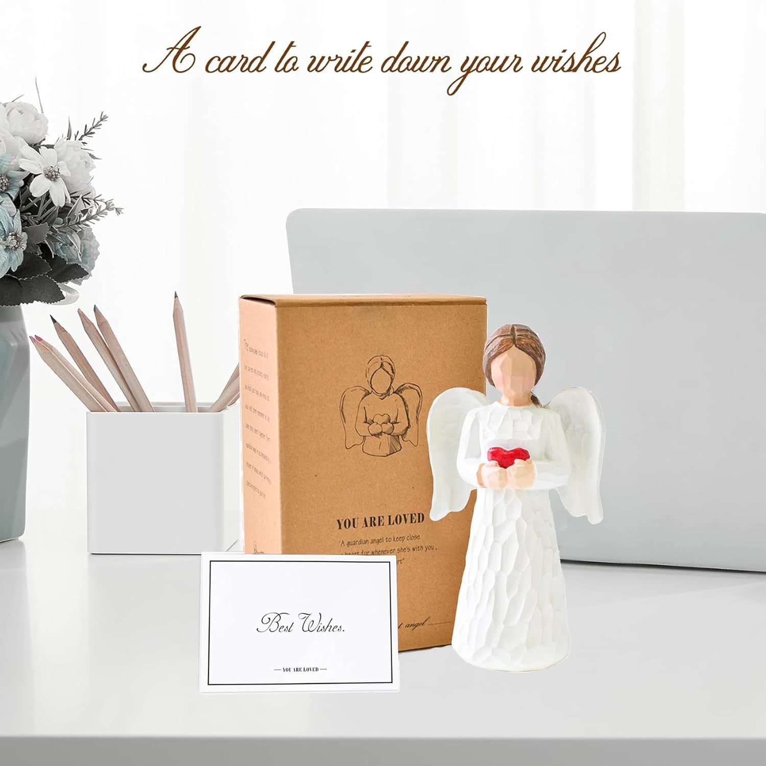 Angel Figurines, Guardian Angel Statue Gifts for Women, Holding a Heart Resin Sculpture Angels Statue for Thanksgiving Christmas Home Decor Ornament Memorial Gifts - Image 5