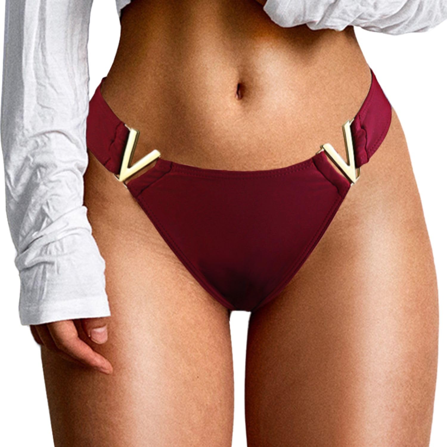 JFAN Bragas Braguitas de Bikini Mujer Cintura Baja Trajes de Baño con Letra V Parte de Abajo Bikini Bottom
