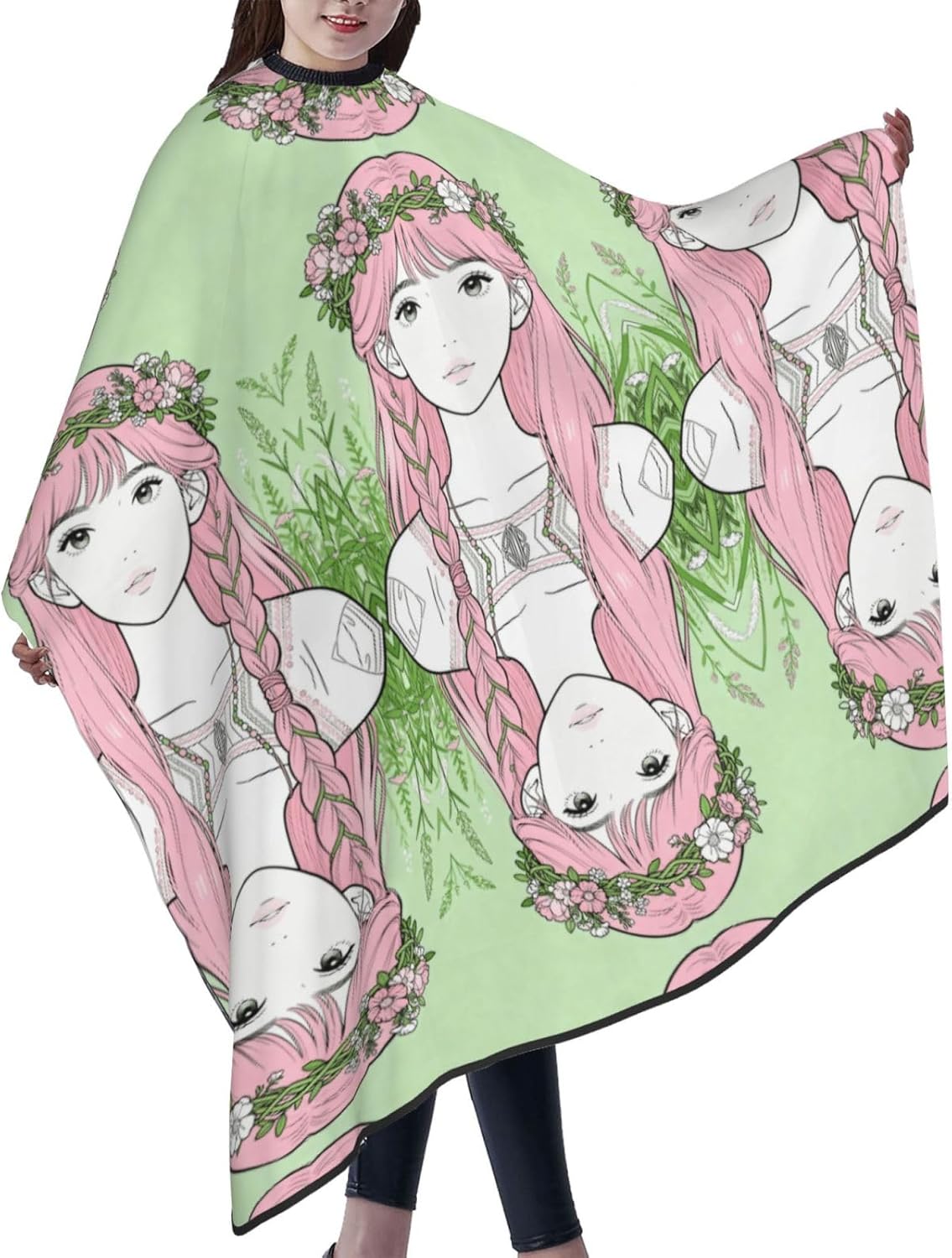 Flower Crown Wreath Hair Cutting Cape For Adults-Barber Cape For Men Women, Waterproof Salon Cape For Hairdressing, Anti Static Hairdressing Gown