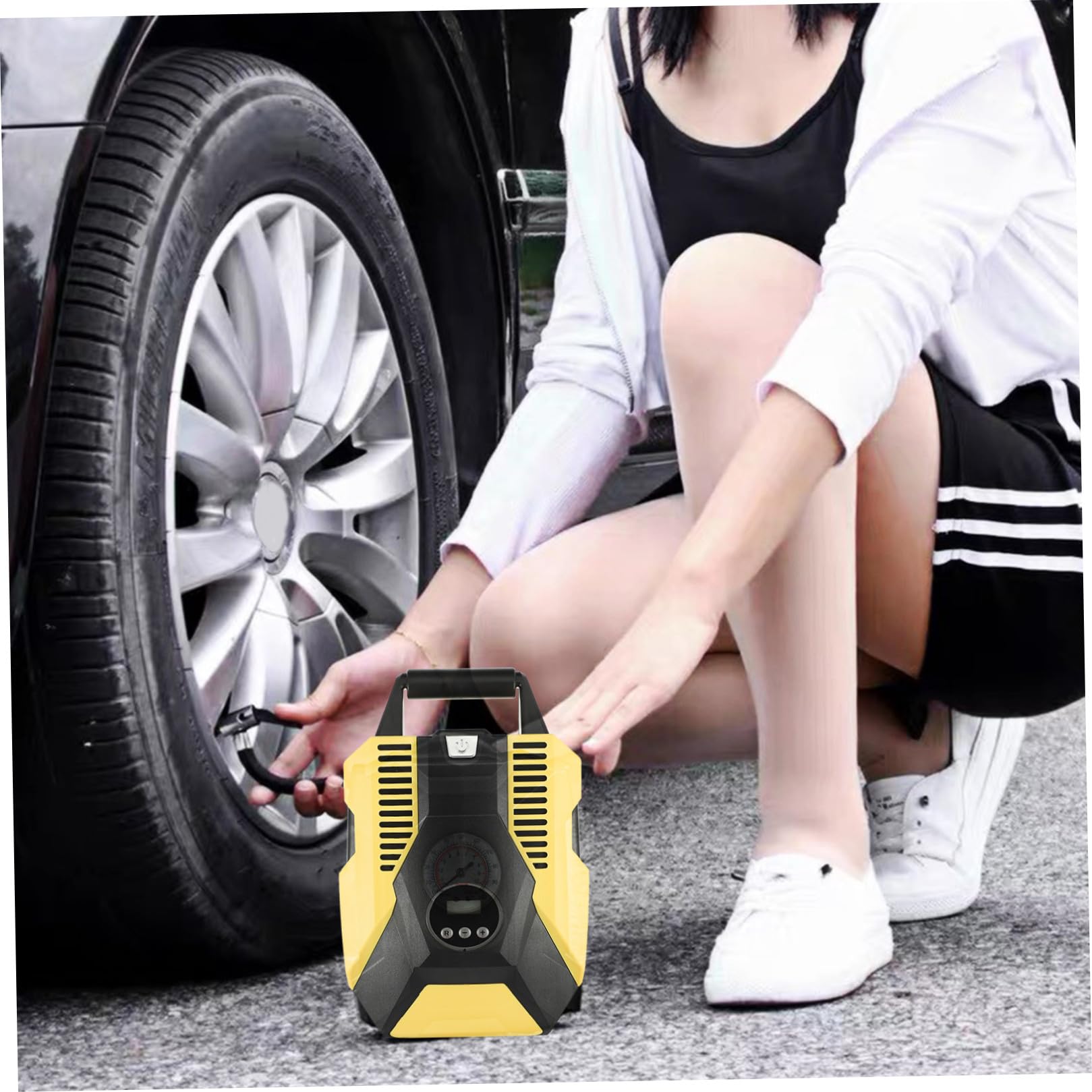 ORFOFE Inflador Integrado de Eléctrico para Portátil Neumáticos Coche Estable con Pantalla Digital, Manómetro y Diseño Abs con Cobre, Adecuado para Mantener Presión en Ruedas