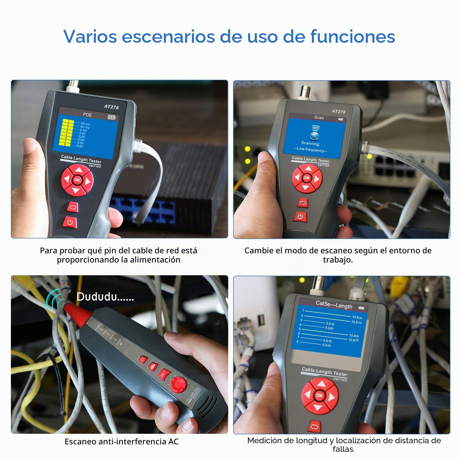 Probador de Cables de Red Multifunción PoE AT226-C, 8 Identificador