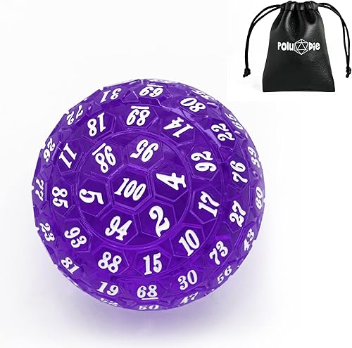 Poludie Dados poliédricos de 100 caras, dados de juego individuales D100, cubo de 100 lados con bolsa negra, dado D100 de 1.890in (morado con número
