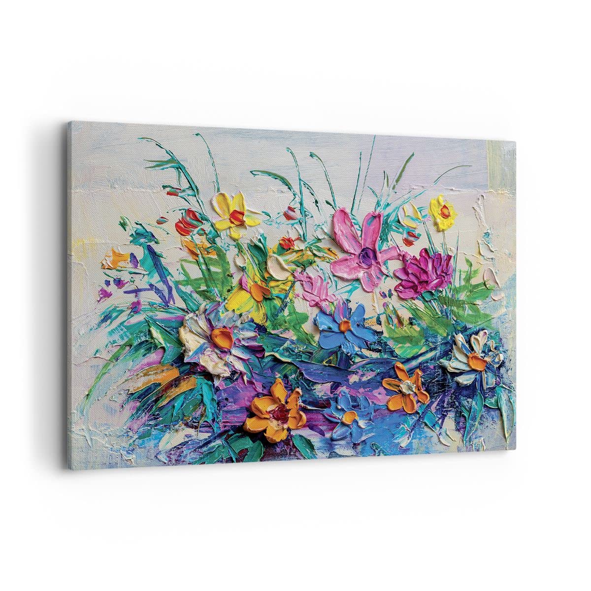 Cuadros Decoracion Salon Flores Los Colores Empasto Lienzos decorativos 120x80cm Cuadro Sobre Lienzo Moderno Dormitorio Cocina Cuadros Pared Imágenes Wall Art Prints Decor Grande XXL AA120x80-4521