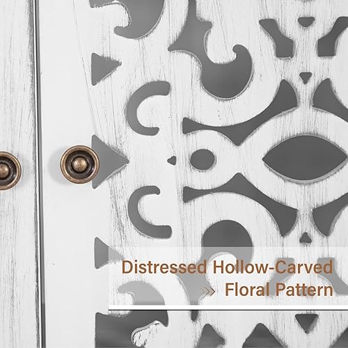 Miniatura 7 de MFSTUDIO Accent Wood Storage Cabinet, Large Farmhouse Hollow-Carved Buffet Sideboard with 3 Doors Decorative Storage Cabinets for Living Room