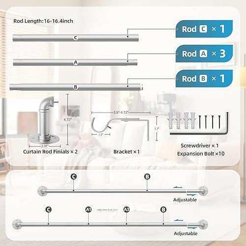 Miniatura 7 de TEAKMAMA Barras de cortina industriales de 1 pulgada para ventanas, barra de cortina opaca resistente con diseño envolvente, para uso en interiores
