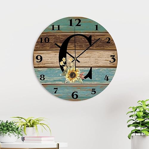Miniatura 4 de Reloj de pared moderno de PVC para decoración de sala de estar, girasol negro, letra C, reloj de pared decorativo silencioso con alfabeto floral