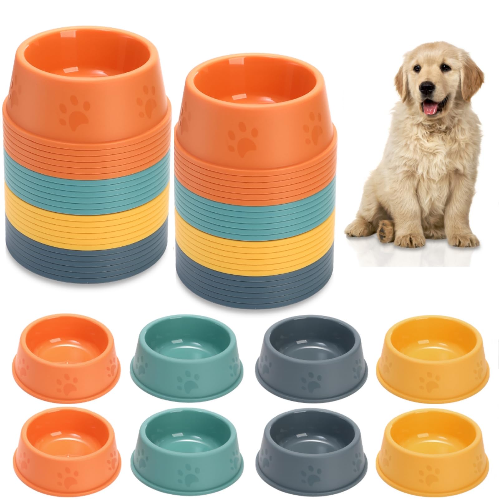 24 Pack Plastic Dog Bowl, 10 Oz Reusable Pet Food and Water Bowl with Cute  Dog Paw Print, Stackable Puppy Cat Feeding Bowls Food Dishes for Dog Cat
