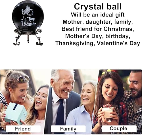 Miniatura 4 de Pisapapeles de bola decorativa de cristal 3D con soporte gratuito, esfera de grabado artística de vidrio para exhibición y decoración (tortuga de