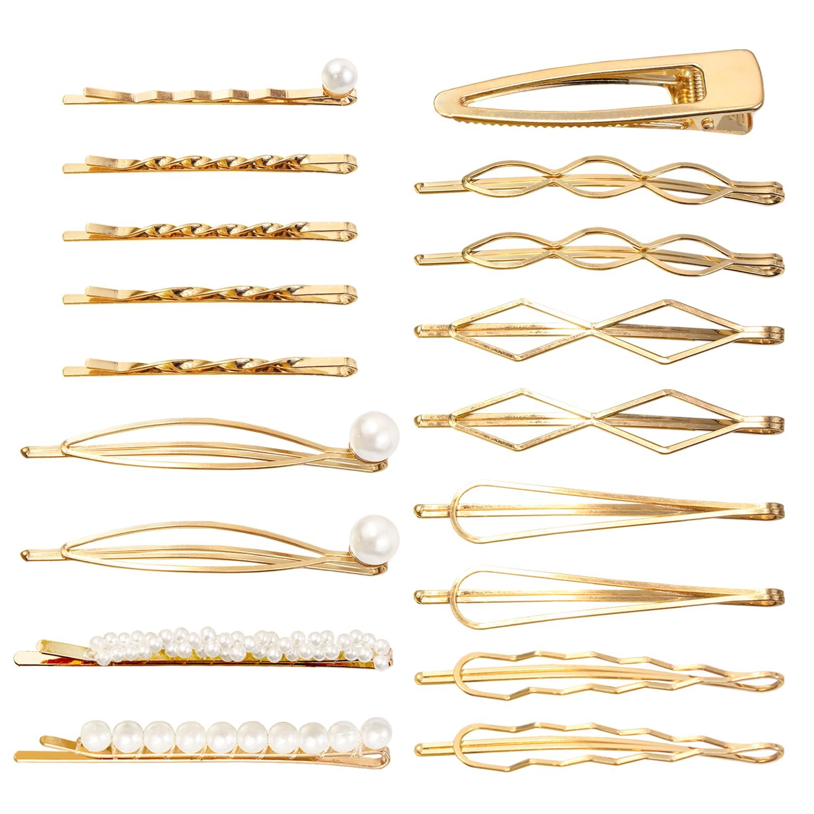 View 2 of 18 PCS Geometric Metal Gold Hair Styling Pins Women Girls Preppy Pearls Hair Clips Bridal Elegant Hair Barrette Set Minimalist Bobby Pins Dainty Hair Accessories