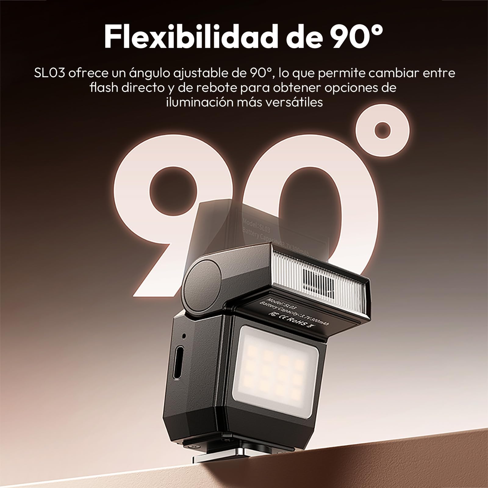 ULANZI SL03 Mini Flash para Cámara con Luz de Vídeo, Flash Externo GN8 6500K, Ángulo Ajustable de 90°, Compatible con Cámara réflex Digital Sony/Canon/Fuji/Nikon, Montura Universal de Zapata Caliente