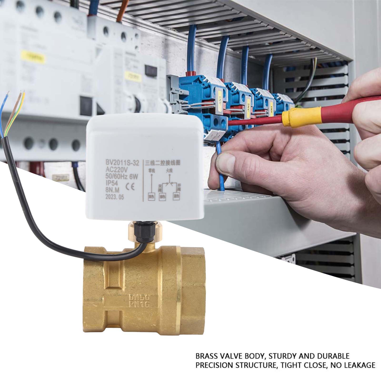 Valvola a Sfera Motorizzata 2 Pollici DN50 AC 220V，Valvola di Intercettazione Elettrica in Ottone Controllo 3 Fili Attuatore Automatico per Riscaldamento e HVAC