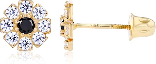 Miniatura 2 de Aretes de oro macizo de 14 quilates con piedra natal natural de 0.236 in para mujer, piedra natal de 0.079 pulgadas, redondos, pavimentados, creados