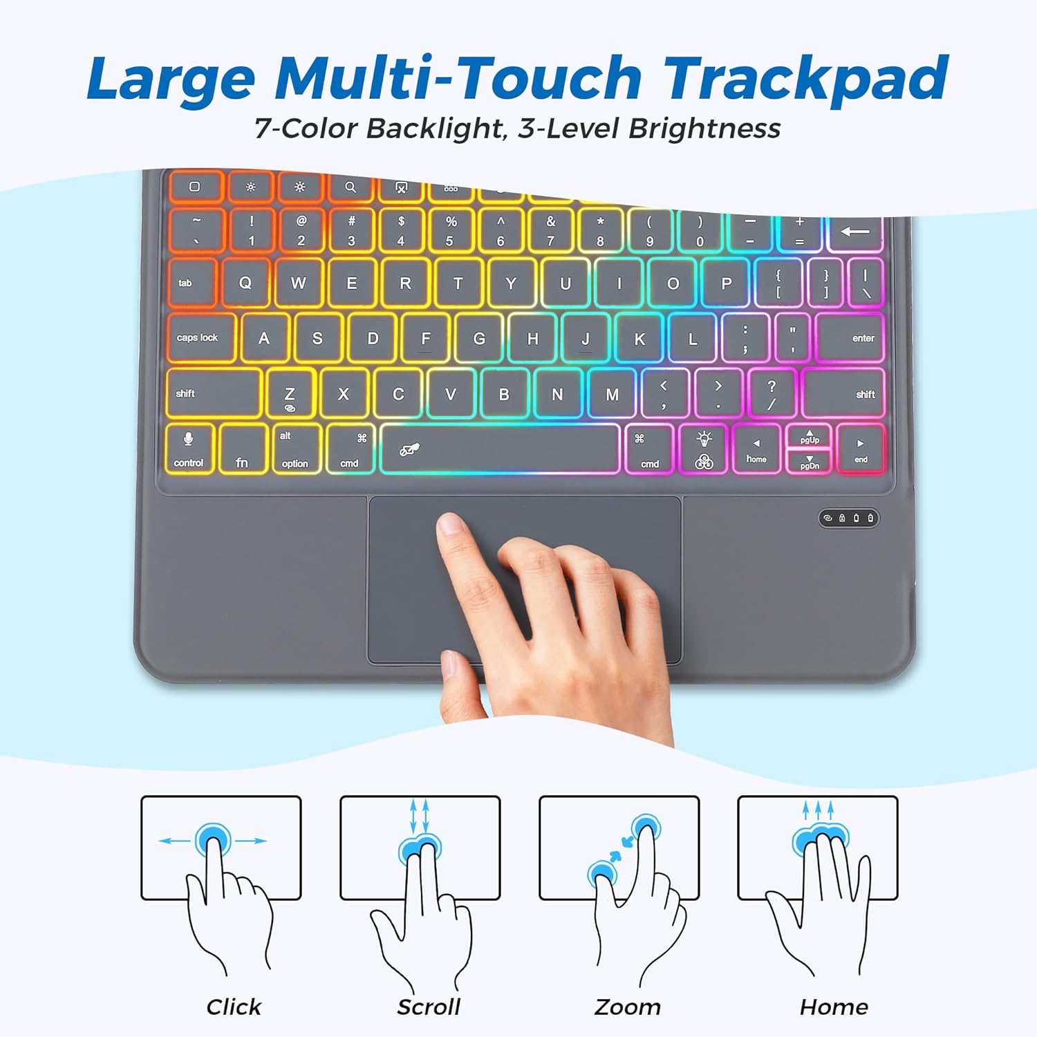 QUARK for iPad (A16) 11th 10th Generation Case with Keyboard,Magnetic Keyboard Case for iPad Air 11-inch M3/M2,iPad Pro 11-inch,7-Color Backlight with Precision Trackpad & Detachable (Grey)