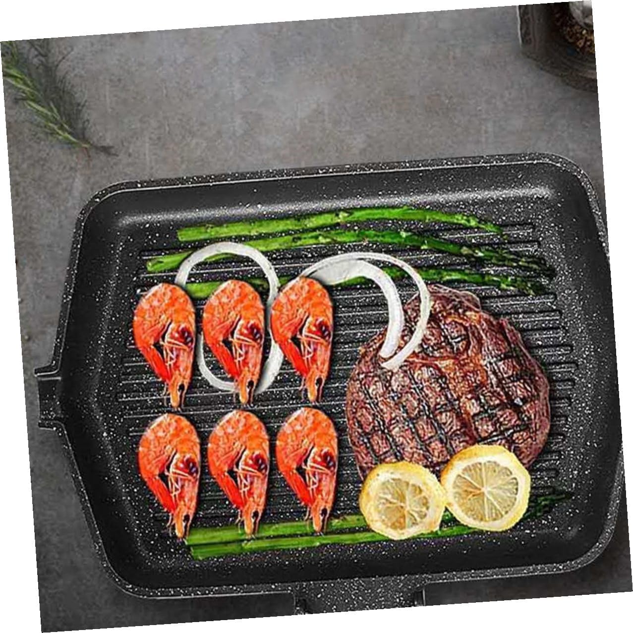 Smokeless Non-stick Grill Pan for Induction Cookers, Square Maifan Stone Coating Barbecue Frying Pan, Household Barbecue Plate for Indoor Grilling and Meat Roasting